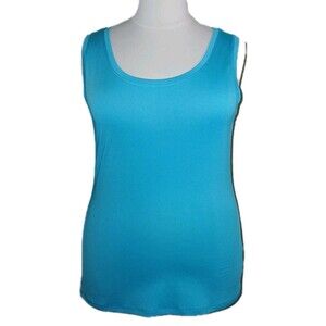 ASHLEY STEWART Womens 18/20 Stretchy Sleeveless Shell Cami Tank Top Solid Blue